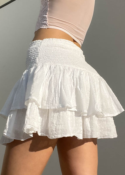 Y2k White Ruffle Mini Skirt (S-M)
