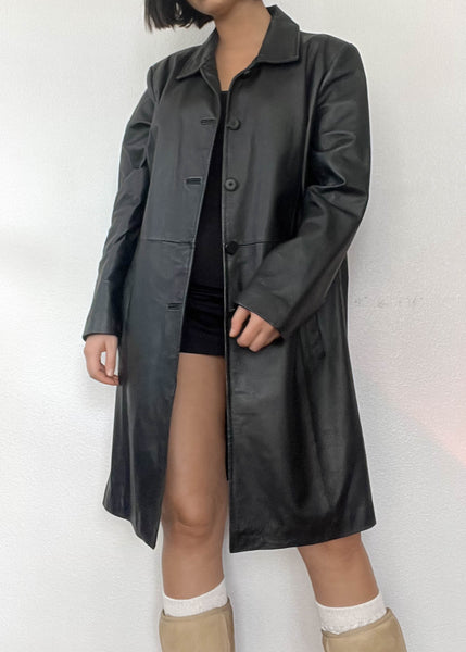 90’s Black Leather Midi Tench (L)