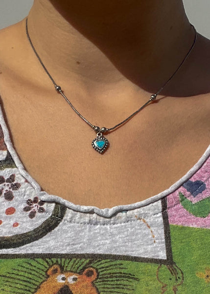 80’s Silver & Turquoise Heart Charm Necklace