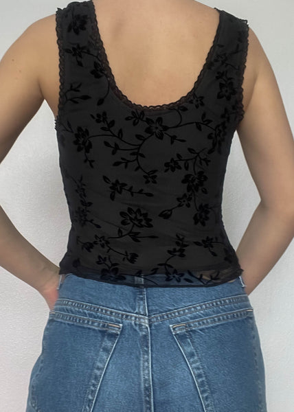 90's Black Floral Tank (S)