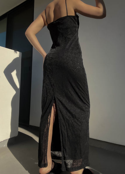 90’s Black Sparkle Brocade Maxi (S-S/M)