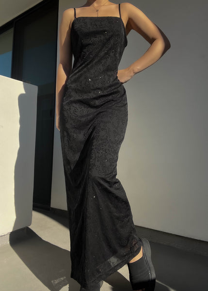 90’s Black Sparkle Brocade Maxi (S-S/M)
