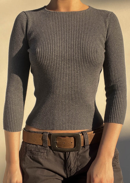 Gray 3/4 Sleeve Knit Top (S)