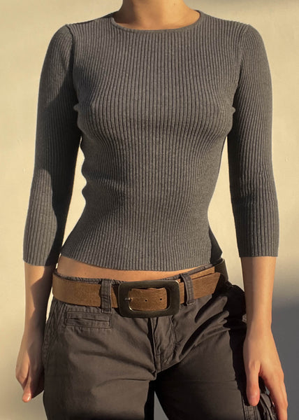 Gray 3/4 Sleeve Knit Top (S)