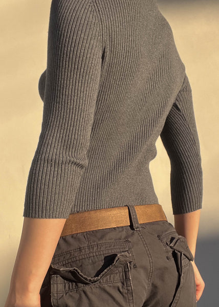 Gray 3/4 Sleeve Knit Top (S)