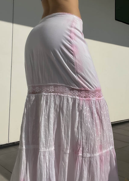 Y2k White & Baby Pink Maxi Skirt (S-M)