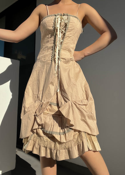 Y2k Lace Up Midi Dress (M)