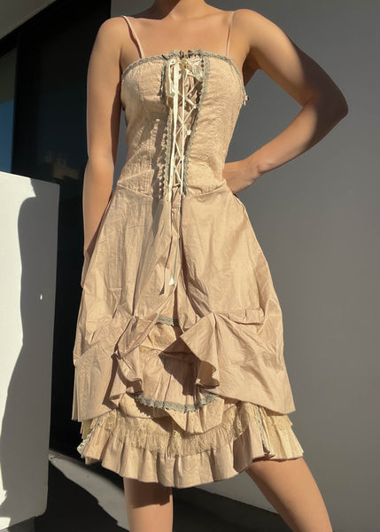 Y2k Lace Up Midi Dress (M)