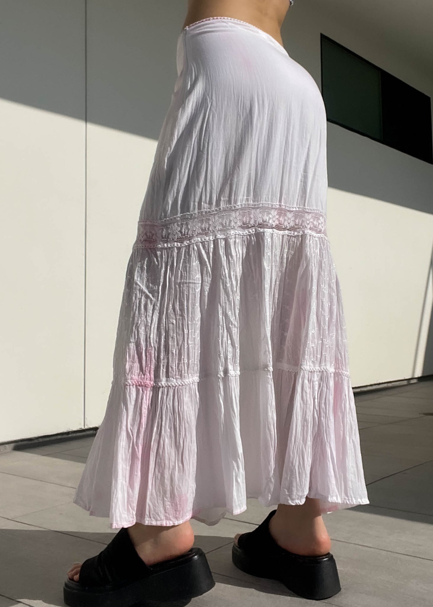 Y2k White & Baby Pink Maxi Skirt (S-M)
