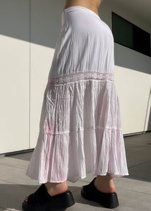 Y2k White & Baby Pink Maxi Skirt (S-M)
