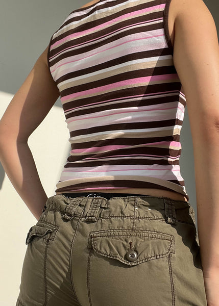 Y2k Pink & Brown Striped Tank (S)