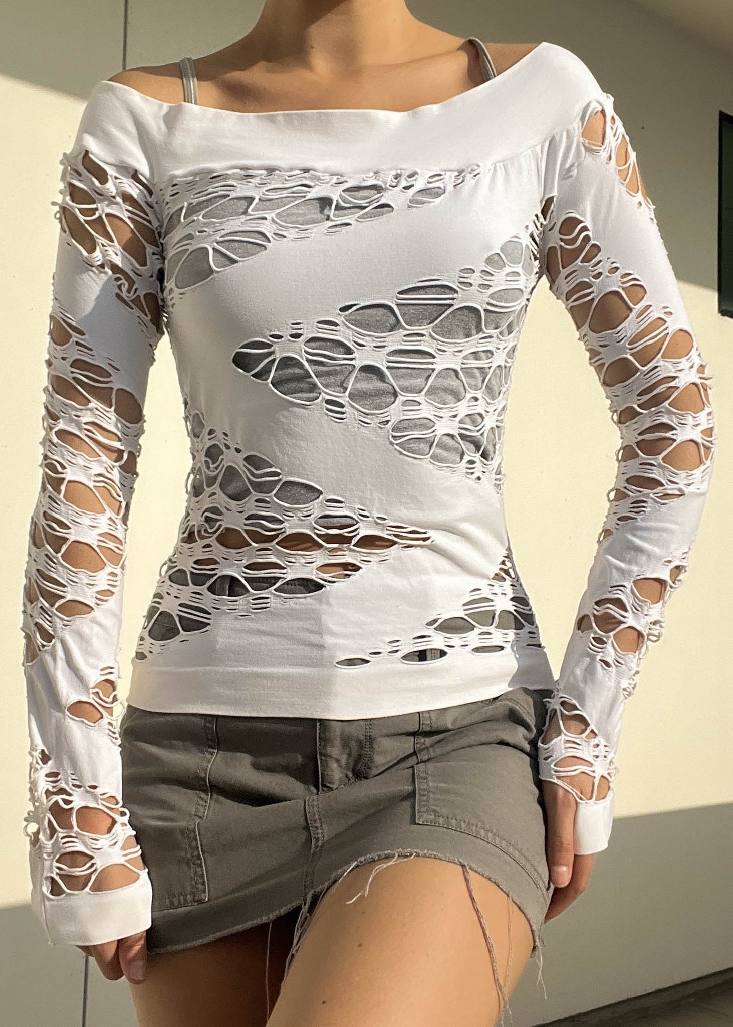 White Fish Net Long Sleeve (S-M)