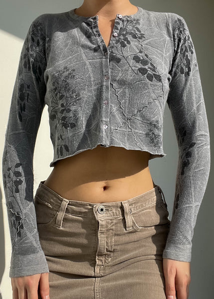 2000's Gray Floral Knit Cardigan (S)