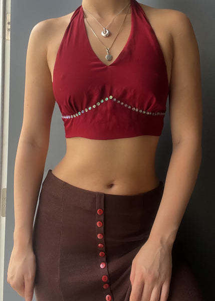 90's Burgundy Sequin Halter Top (S)