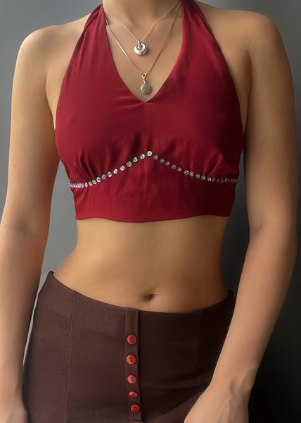 90's Burgundy Sequin Halter Top (S)