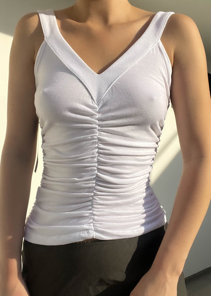 Deadstock Y2k Ruched White Tank (S)