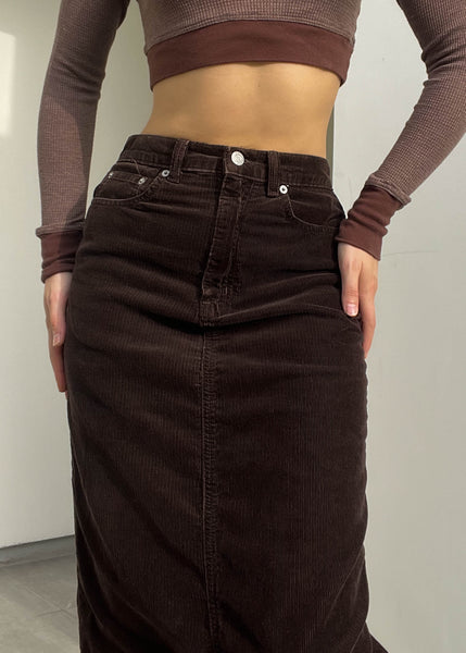 90’s Polo Brown Corduroy Midi Skirt (28”)