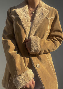 90's Tan Fuzzy Trim Coat (M)