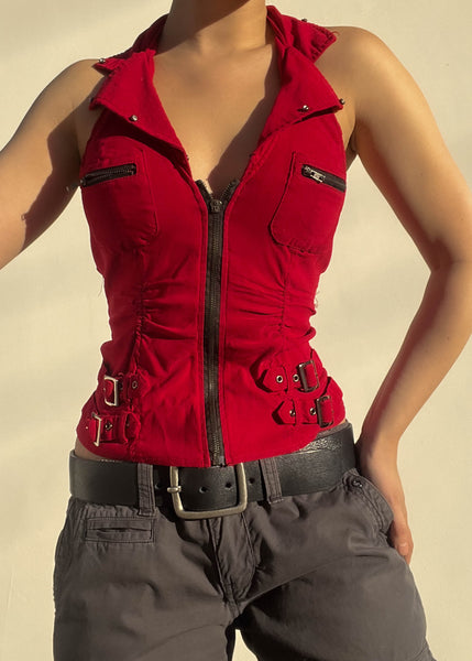 Red Zip Halter Top (S)