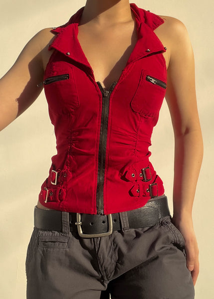 Red Zip Halter Top (S)