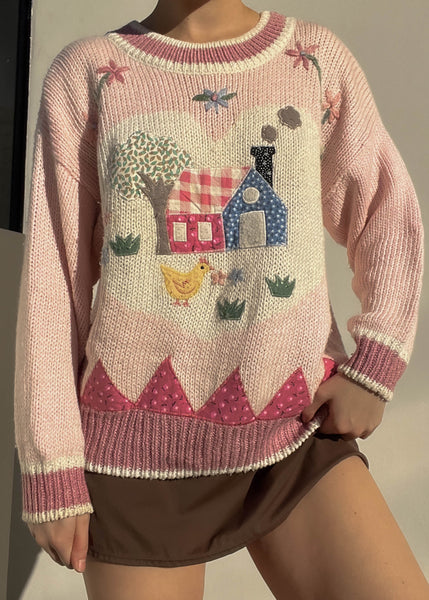 Pastel Patchwork Farm Sweater (S-M)