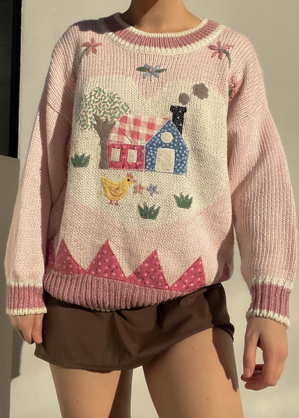 Pastel Patchwork Farm Sweater (S-M)