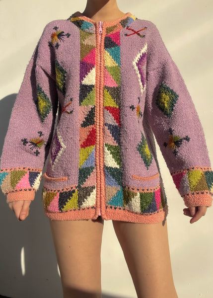 90's Rainbow Knit Jacket (L)