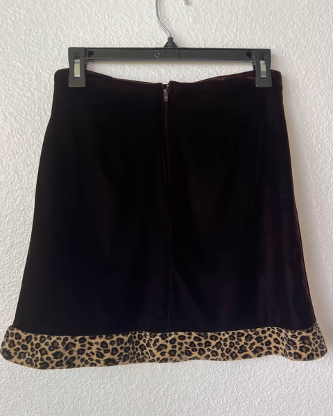 80’s Leopard Trim Velvet Skirt (27-29”)