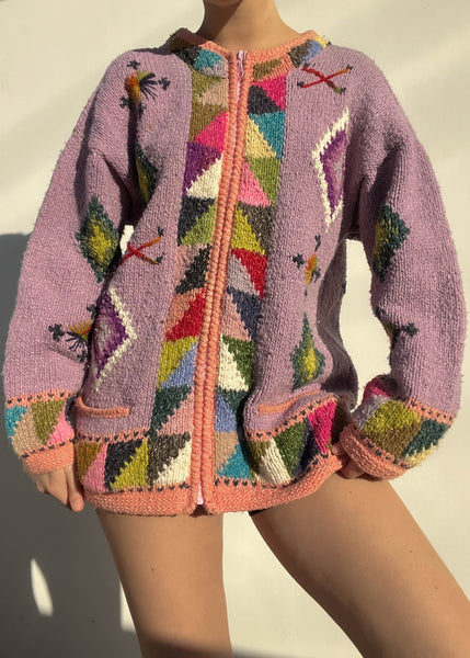 90's Rainbow Knit Jacket (L)
