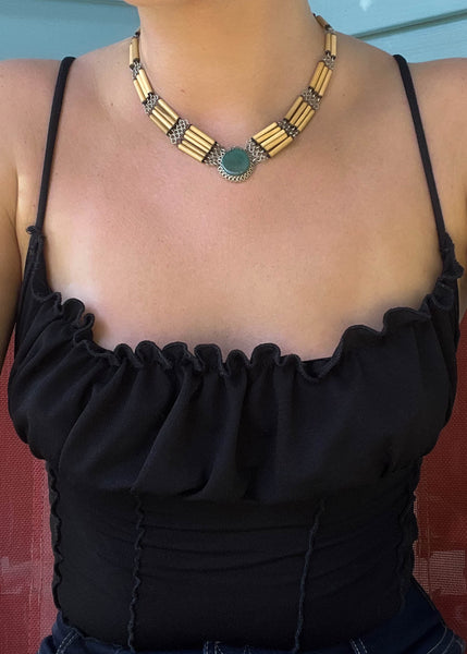 70's Bamboo & Green Stone Choker