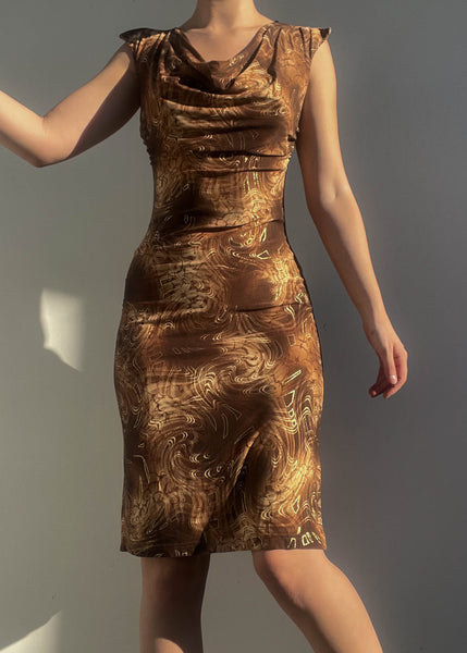 Late 90’s Gold & Brown Print Dress (S)