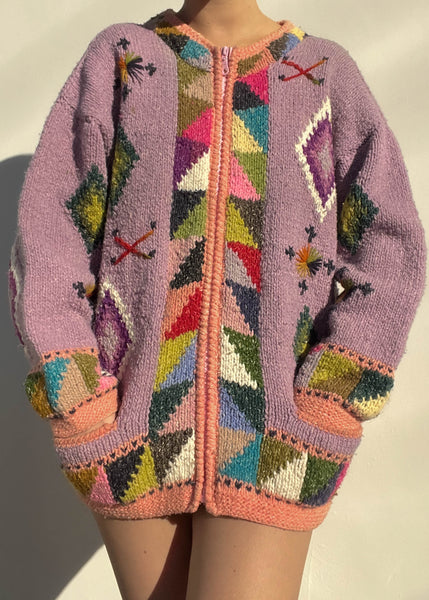 90's Rainbow Knit Jacket (L)