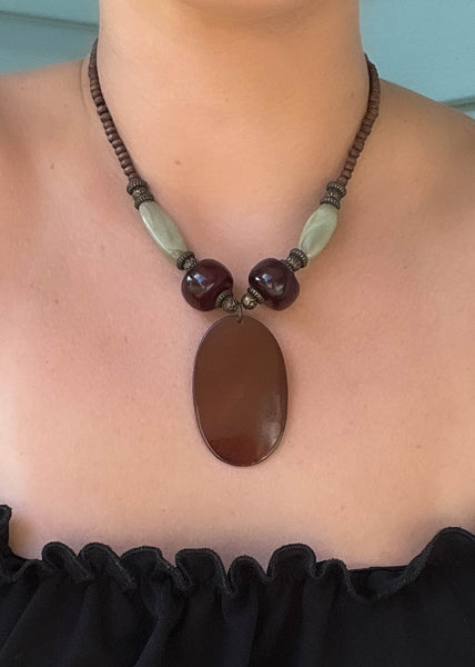 90's Chunky Brown & Sage Necklace