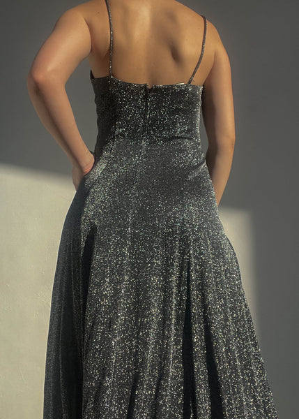 Sparkly Gray 90’s Slit Maxi (S)