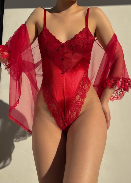 80's Red Lingerie Teddy Set (S)