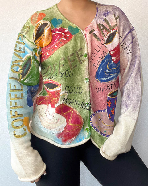 90's Coffee Print Cardigan (M-L)