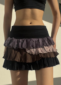 Y2k Color-Block Ruffle Mini Skirt (M)