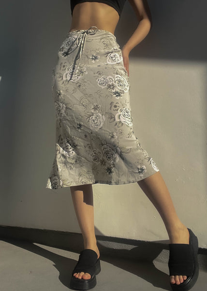 90’s Sage Floral Midi Skirt (XS)