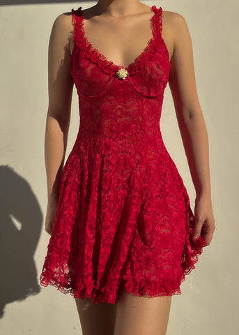 90’s Red Lace Mini Dress (S)