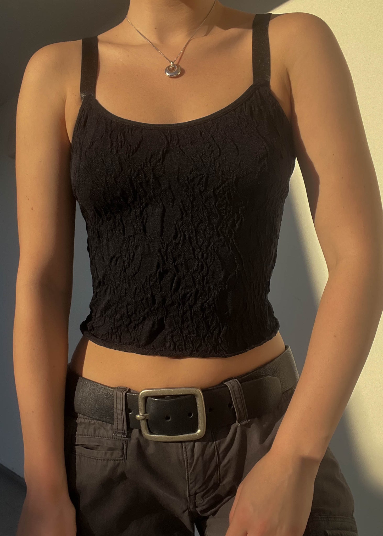 Y2k Black Textured Tank (S)
