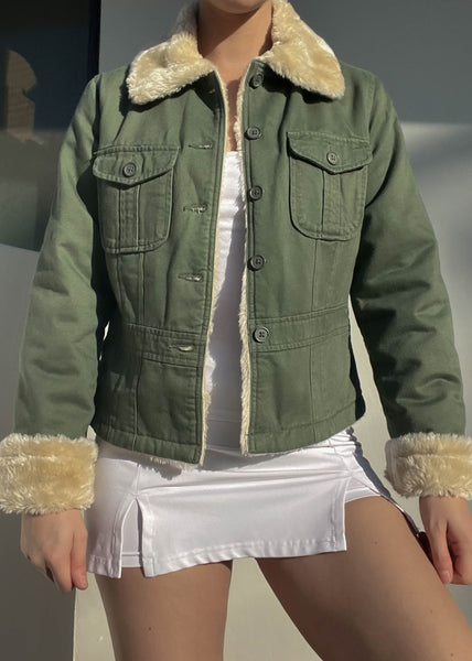 Army Green Fur Trim Jacket (M)
