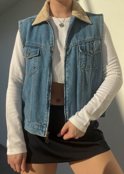 90's Denim & Beige Cord Vest (L)