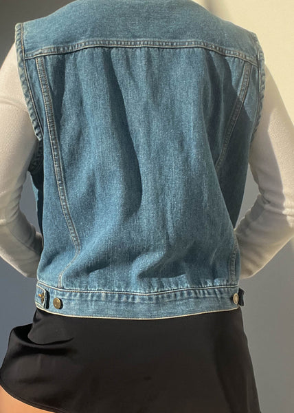 90's Denim & Beige Cord Vest (L)