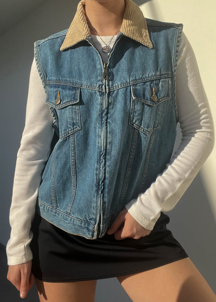 90's Denim & Beige Cord Vest (L)
