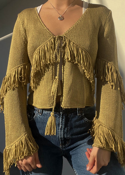 90's Fringe Knit Cardigan (M)
