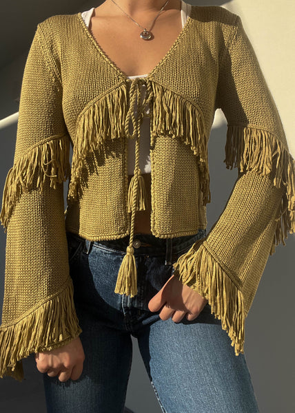 90's Fringe Knit Cardigan (M)