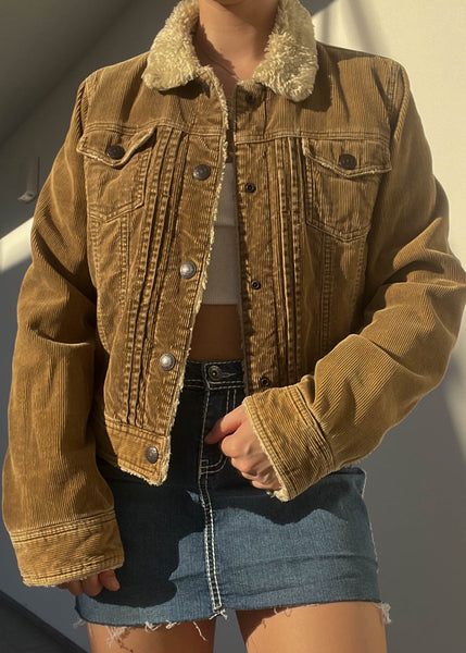 Fuzzy Trim Tan Cord Jacket (S/M)