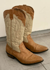 Color-Block Tan & Beige Cowboy Boots (7-7.5)