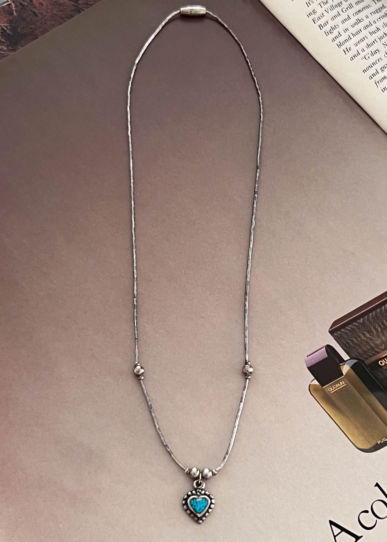 80’s Silver & Turquoise Heart Charm Necklace