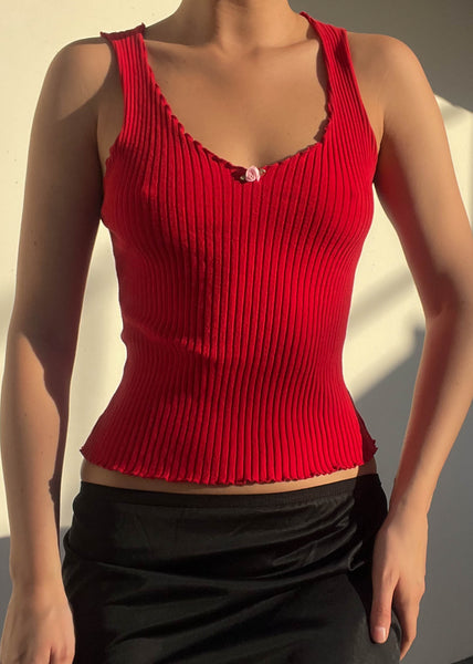 Red Ribbed Rosebud Tank (S)